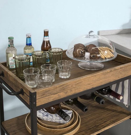Multifunctionele Keukentrolley met Wijnrek en Glazenhouder - Zwart/Bruin – foto 6