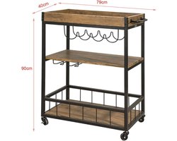 Multifunctionele Keukentrolley met Wijnrek en Glazenhouder - Zwart/Bruin – foto 10
