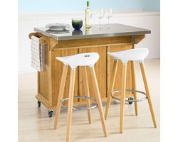Luxe Keukentrolley met RVS Werkblad - Bruin Bamboe Design - 115 cm – foto 1