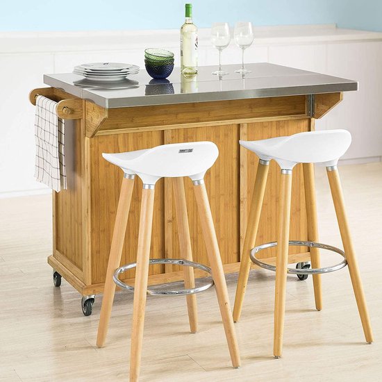 Luxe Keukentrolley met RVS Werkblad - Bruin Bamboe Design - 115 cm – foto 2