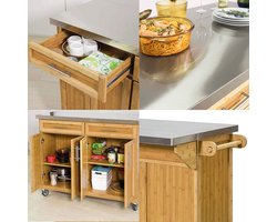 Luxe Keukentrolley met RVS Werkblad - Bruin Bamboe Design - 115 cm – foto 4