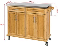Luxe Keukentrolley met RVS Werkblad - Bruin Bamboe Design - 115 cm – foto 5