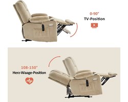 Luxe Relaxstoel met Massagefunctie en USB-aansluiting - Beige Stof – foto 4