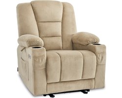 Luxe Relaxstoel met Massagefunctie en USB-aansluiting - Beige Stof – foto 5