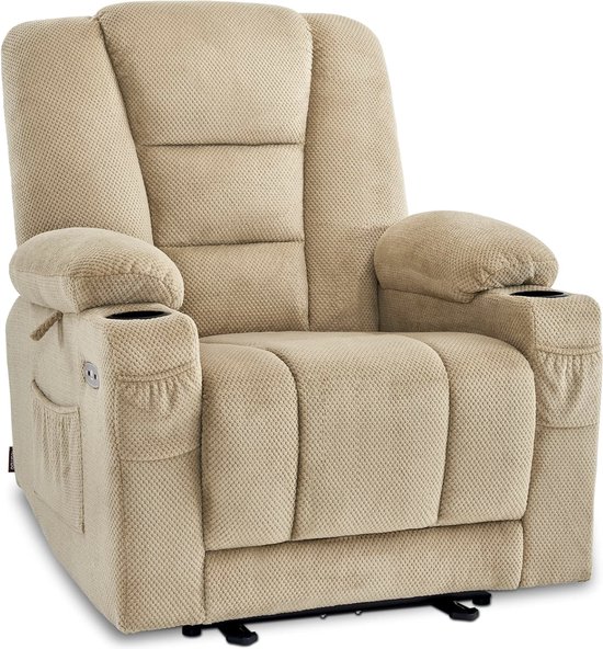 Luxe Relaxstoel met Massagefunctie en USB-aansluiting - Beige Stof – foto 6
