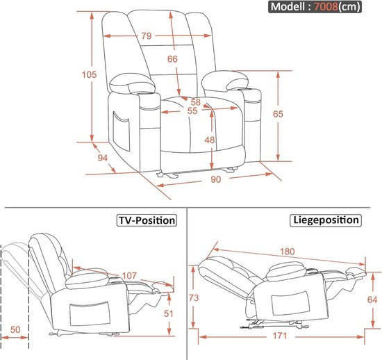 Luxe Relaxfauteuil met Massage en Ligfunctie - Grijs Stof – foto 2
