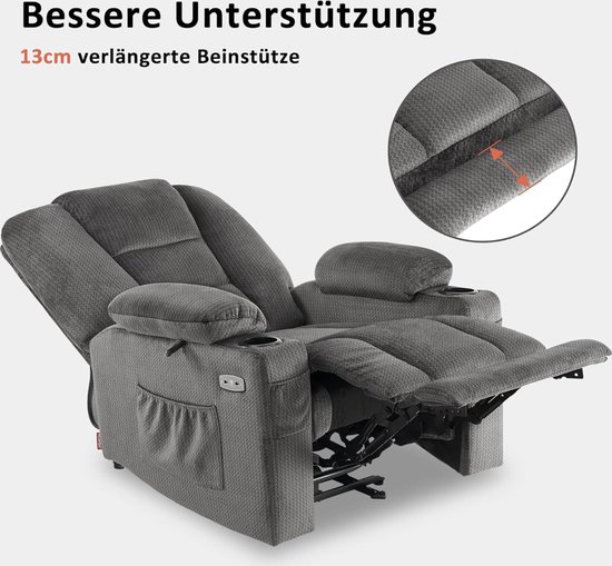 Luxe Relaxfauteuil met Massage en Ligfunctie - Grijs Stof – foto 3