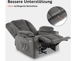 Luxe Relaxfauteuil met Massage en Ligfunctie - Grijs Stof – foto 4