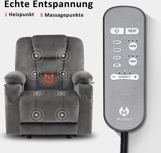 Luxe Relaxfauteuil met Massage en Ligfunctie - Grijs Stof – foto 6