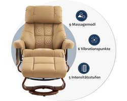 Luxe Relaxfauteuil met Massagefunctie en Draaibare Kruk - Geel Beige – foto 2