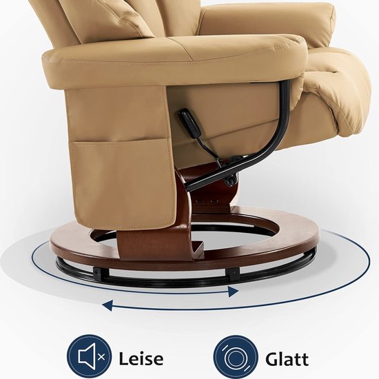 Luxe Relaxfauteuil met Massagefunctie en Draaibare Kruk - Geel Beige – foto 3