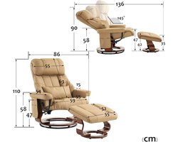 Luxe Relaxfauteuil met Massagefunctie en Draaibare Kruk - Geel Beige – foto 5