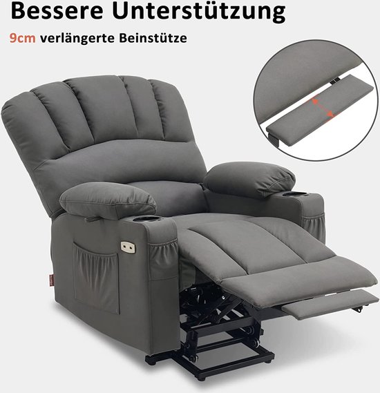 Luxe Relaxstoel met Elektrische Opstahulp, Massage en Warmtefunctie - Grijs – foto 1