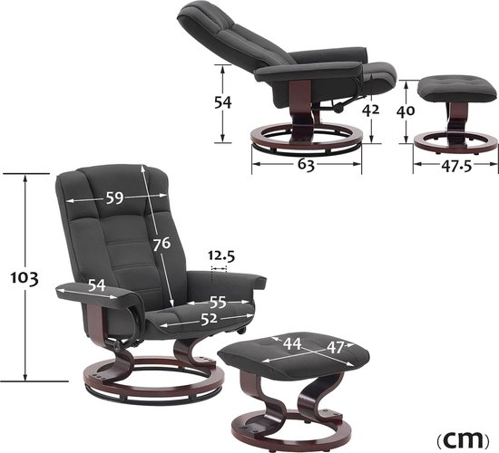 Luxe Relaxfauteuil met Voetenbank - Draaibaar en Verstelbaar - Donkergrijs – foto 2
