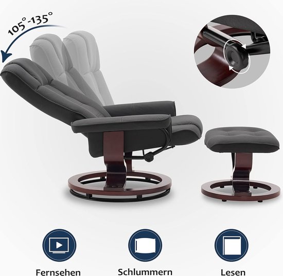 Luxe Relaxfauteuil met Voetenbank - Draaibaar en Verstelbaar - Donkergrijs – foto 3