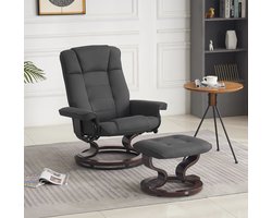 Luxe Relaxfauteuil met Voetenbank - Draaibaar en Verstelbaar - Donkergrijs – foto 6