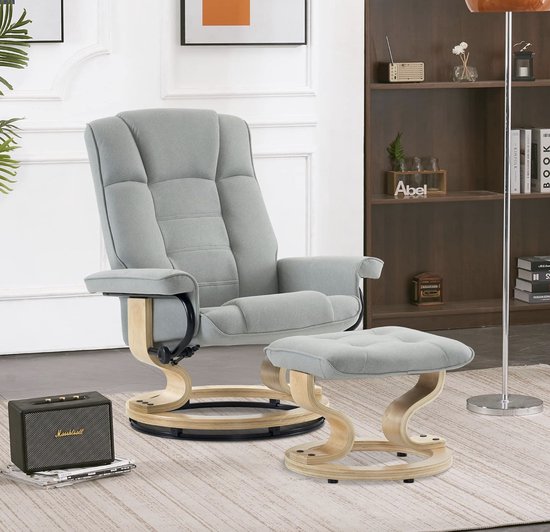 Luxe Relaxfauteuil met Voetenbank - 360° Draaibaar en Verstelbaar - Lichtgrijs – foto 6