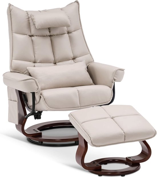 Luxe Relaxfauteuil met Draaifunctie en Voetenbank - Crème Beige – foto 5