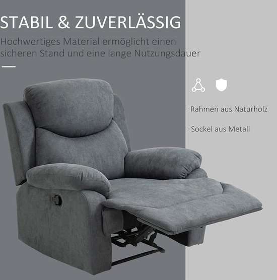 Luxe Relaxfauteuil met Ligfunctie - Grijs Linnen – foto 3