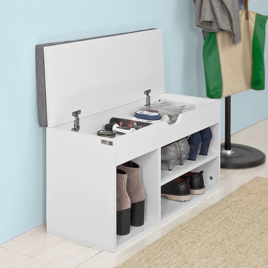 Multifunctionele Schoenenbank met Opbergruimte en Zitvlak - Wit MDF – foto 5