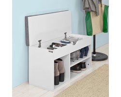 Multifunctionele Schoenenbank met Opbergruimte en Zitvlak - Wit MDF – foto 6
