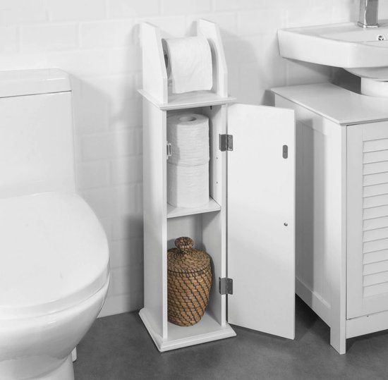 Stijlvolle Houten Wc-rolhouder met Opbergkastje - Wit – foto 2