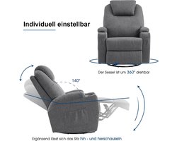 Comfortabele Relaxfauteuil met Massage en Verwarming – Draaibaar – Grijs – foto 1