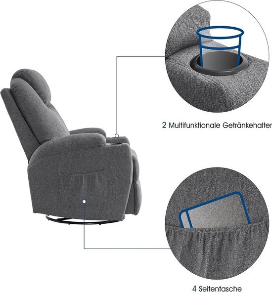 Comfortabele Relaxfauteuil met Massage en Verwarming – Draaibaar – Grijs – foto 3