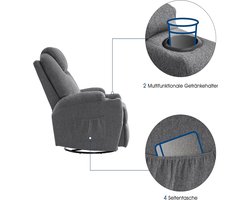 Comfortabele Relaxfauteuil met Massage en Verwarming – Draaibaar – Grijs – foto 4