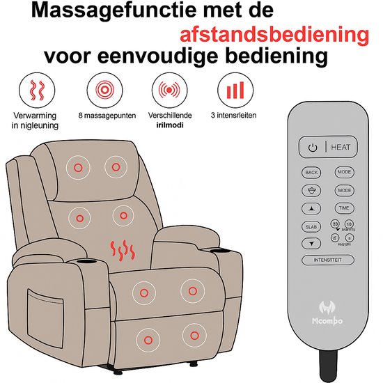 Elektrische Relaxfauteuil met Massage en Verwarming – Crème-Wit Kunstleer – foto 2