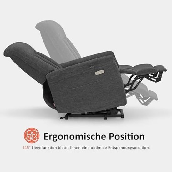 Elektrische Relaxfauteuil met Sta-op Hulp en Ligfunctie - Grijs Chenille – foto 5