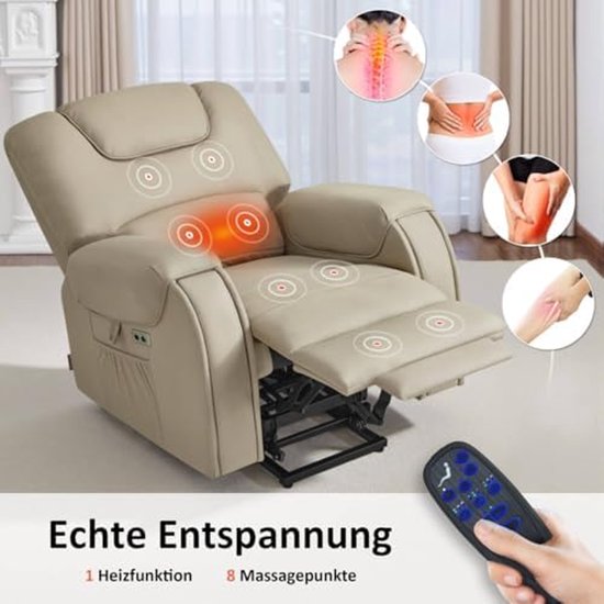 Luxe Elektrische Relaxfauteuil met Sta-op Hulp, Massage en Verwarming – foto 3