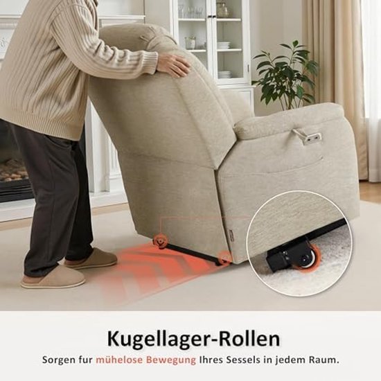 Luxe Elektrische Relaxfauteuil met Sta-op Hulp en Verwarming - Beige – foto 1