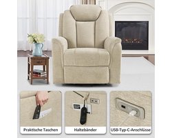Luxe Elektrische Relaxfauteuil met Sta-op Hulp en Verwarming - Beige – foto 5