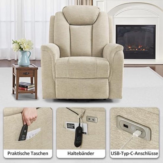 Luxe Elektrische Relaxfauteuil met Sta-op Hulp en Verwarming - Beige – foto 6