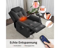 Elektrische Relaxfauteuil met Sta-op Hulp, Massage en Verwarming - Donkergrijs – foto 2