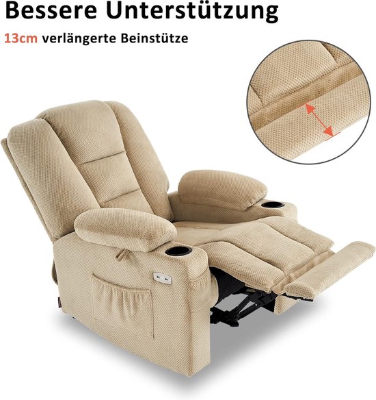 Elektrische Relaxfauteuil met Massage, Verwarming en USB-aansluiting - Beige – foto 2