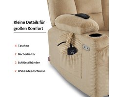 Elektrische Relaxfauteuil met Massage, Verwarming en USB-aansluiting - Beige – foto 4