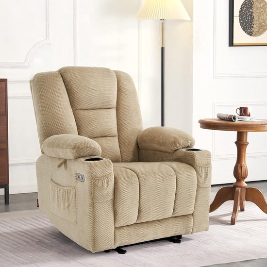 Elektrische Relaxfauteuil met Massage, Verwarming en USB-aansluiting - Beige – foto 5