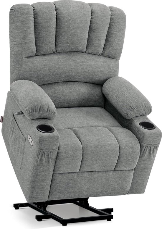 Luxe Relaxfauteuil met Opstahulp, Massage en Verwarming - Grijs Stof – foto 2