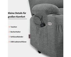 Luxe Relaxfauteuil met Opstahulp, Massage en Verwarming - Grijs Stof – foto 3