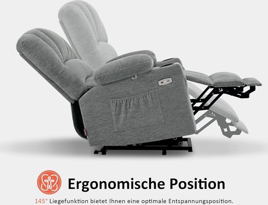 Luxe Relaxfauteuil met Opstahulp, Massage en Verwarming - Grijs Stof – foto 6