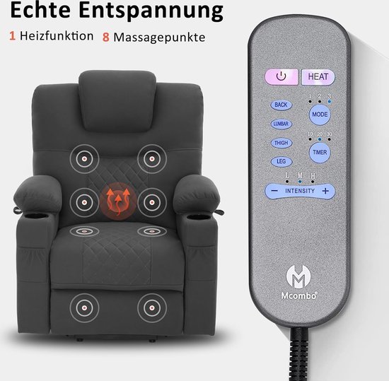 Elektrische Relaxstoel met Opstahulp, Massage en Verwarming - Donkergrijs – foto 4
