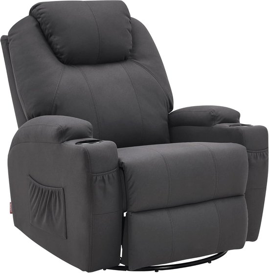 Luxe Relaxfauteuil met Massage en Verwarming – Donkergrijs Microvezel – foto 5