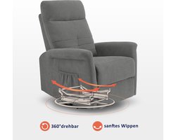 Comfortabele Relaxfauteuil met Draai- en Kantelfunctie - Grijs Stof – foto 5