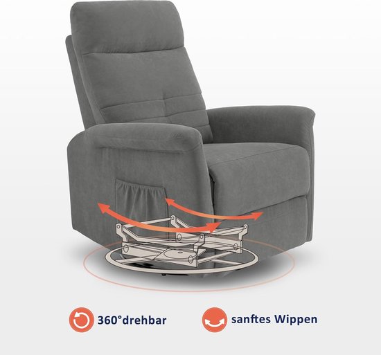 Comfortabele Relaxfauteuil met Draai- en Kantelfunctie - Grijs Stof – foto 6