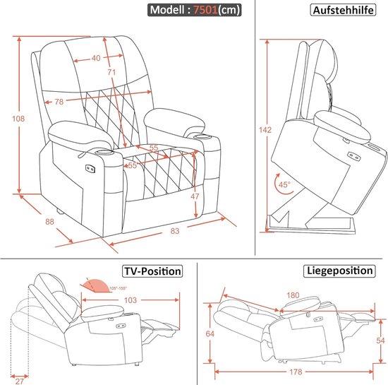 Comfortabele Relaxfauteuil met Elektrische Opstahulp en Verstelbare Ligfunctie – foto 5