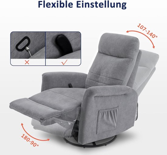 Luxe Relaxfauteuil met Massagesysteem, Warmtefunctie en Verstelbare Ligfunctie - Lichtgrijs – foto 6