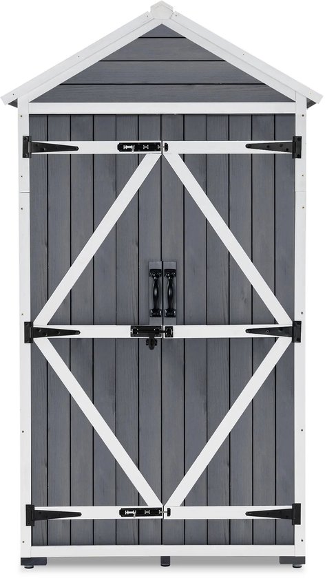 Grijze Houten Tuinkast met Waterdicht Zadeldak - 90x48x178 cm – foto 3