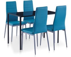 Stijlvolle 5-delige Eetkamerset met Blauwe Stoelen – foto 5